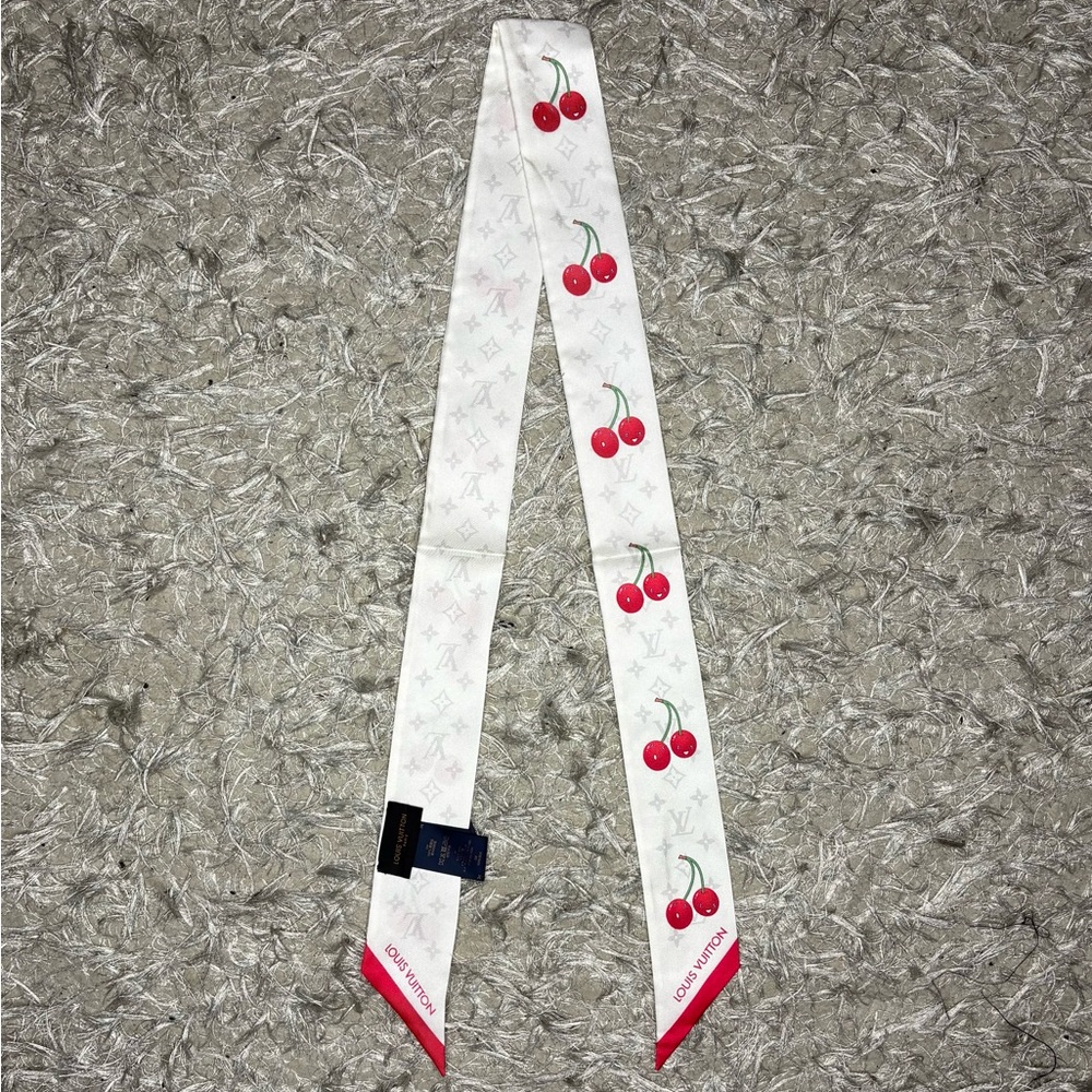 Louis Vuitton x Takashi Murakami White Monogram Cherry Silk Scarf Twilly